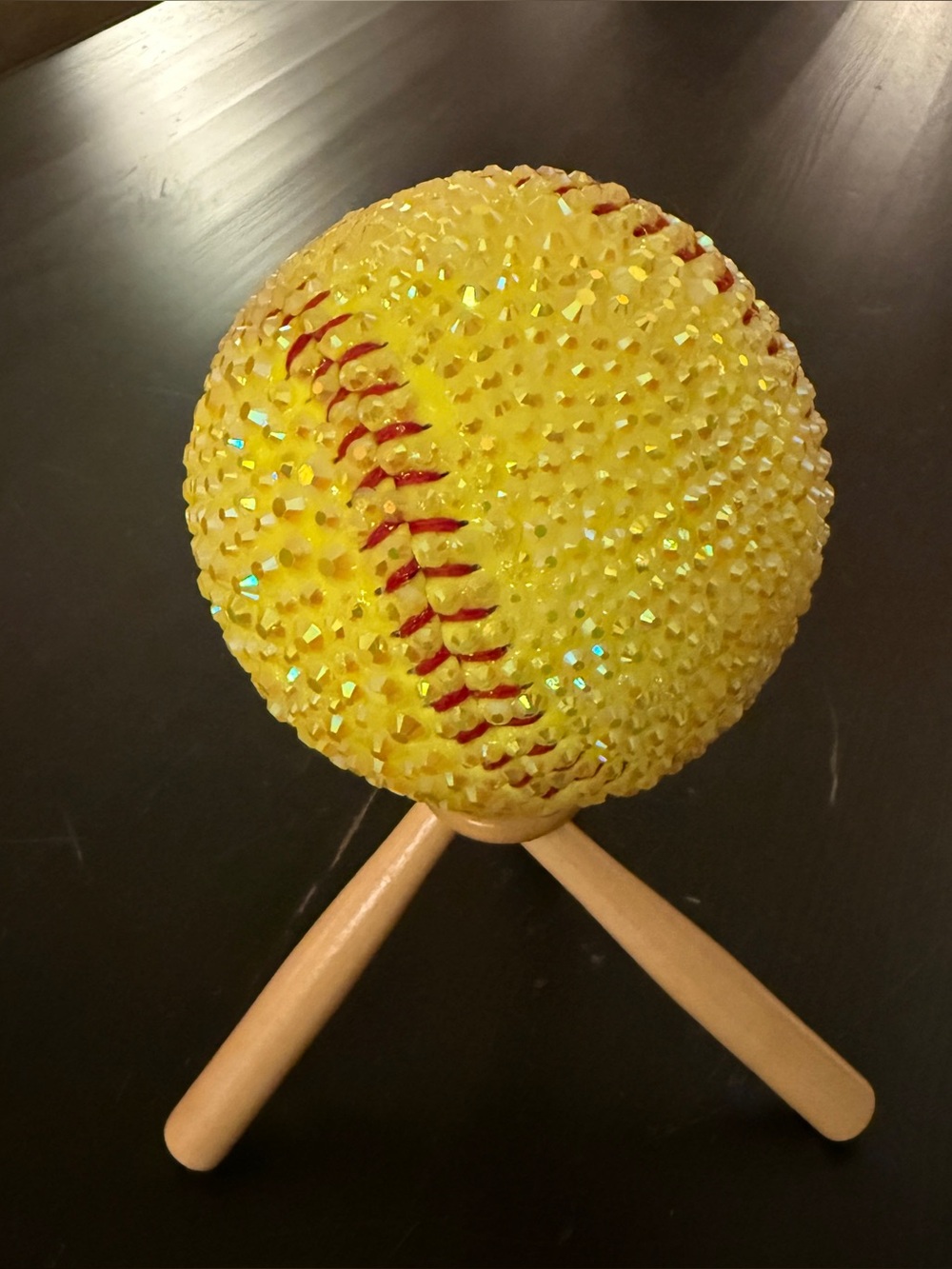 Yellow Crystal Studded Decorative Baseball Accent by